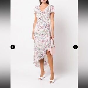 CINQ À SEPT Sheila Floral Ruffle-Trim Midi Dress